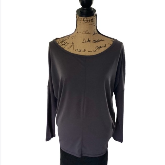 Athleta workout/casual top, batwing sleeve, S, dark gray, with reusable bag. - Picture 2 of 11